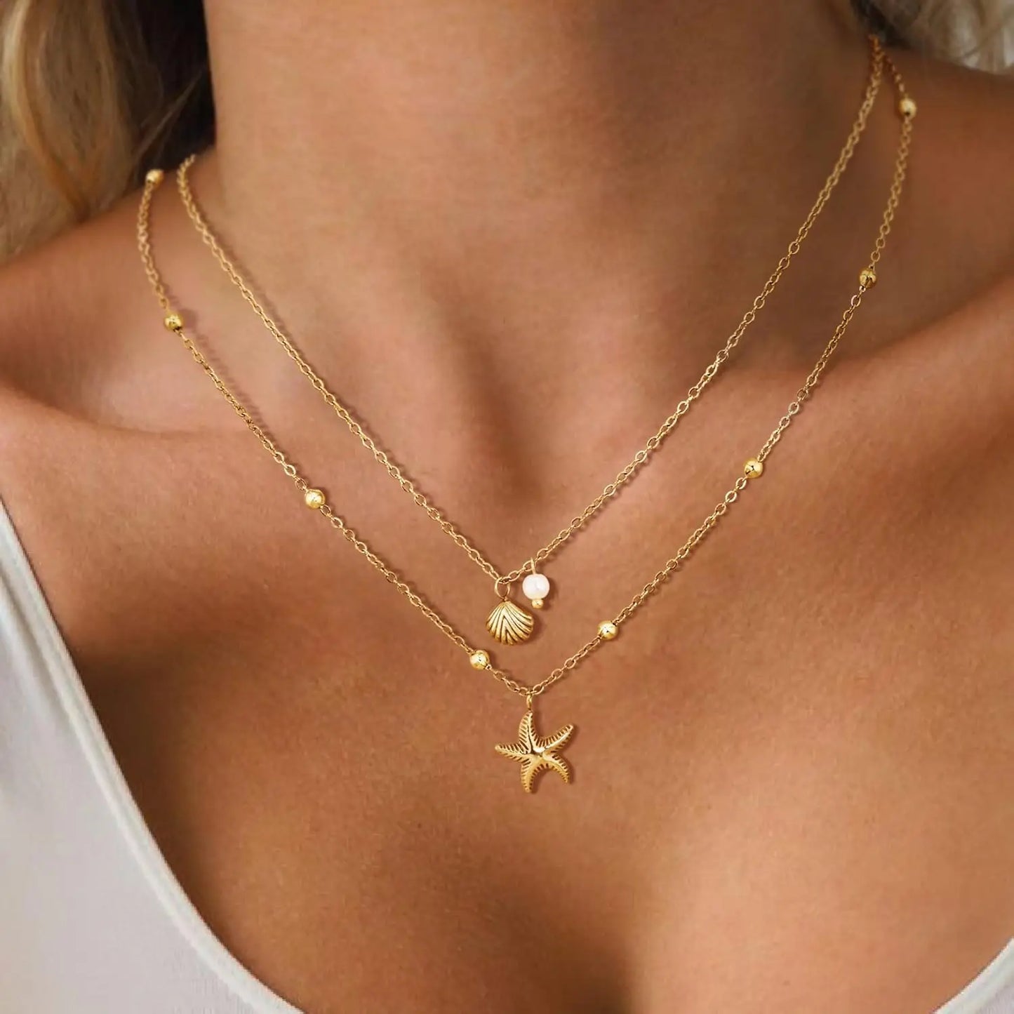 Collar Doble Dorado con Colgantes de Mar – Estilo Boho Chic Verano