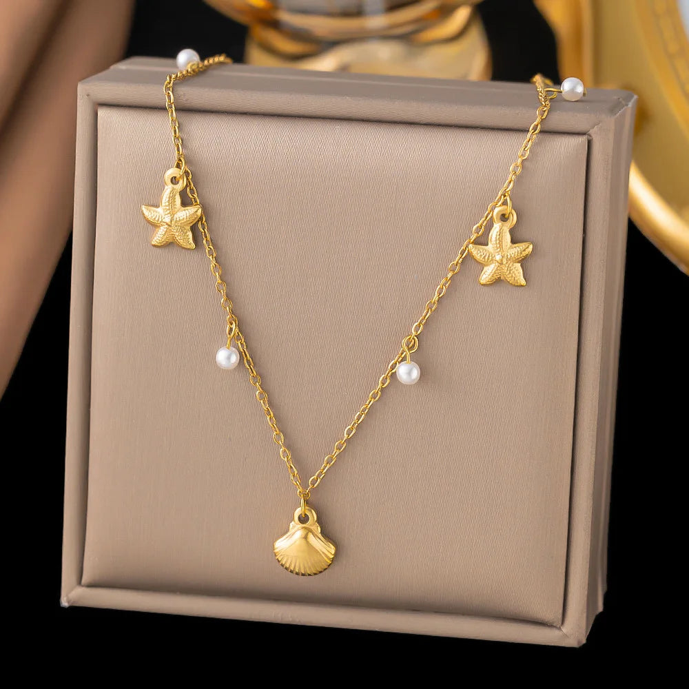 Collar Doble Dorado con Colgantes de Mar – Estilo Boho Chic Verano