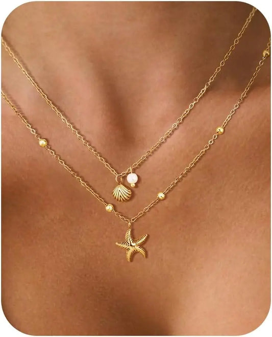 Collar Doble Dorado con Colgantes de Mar – Estilo Boho Chic Verano