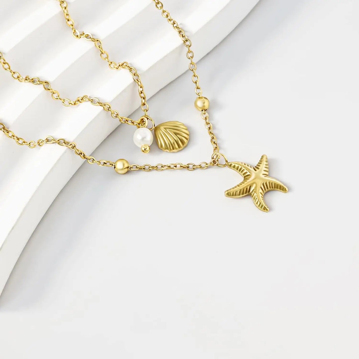 Collar Doble Dorado con Colgantes de Mar – Estilo Boho Chic Verano