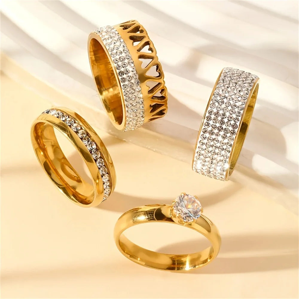 Set de Anillos Dorados con Cristales Brillantes (3 piezas)