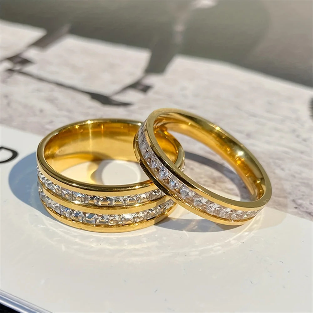 Set de Anillos Dorados con Cristales Brillantes (3 piezas)